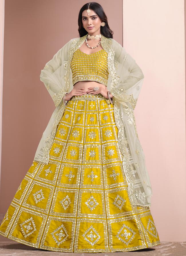 Art Silk Yellow Wedding Wear Sequins Work Lehenga Choli